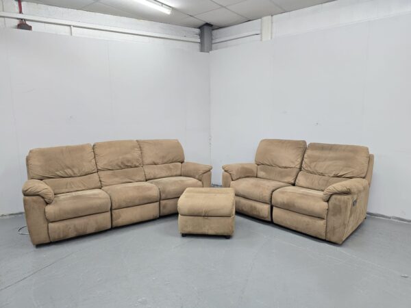 Suede 3 and 2 Seater Manual Recliner Sofas with Footstool