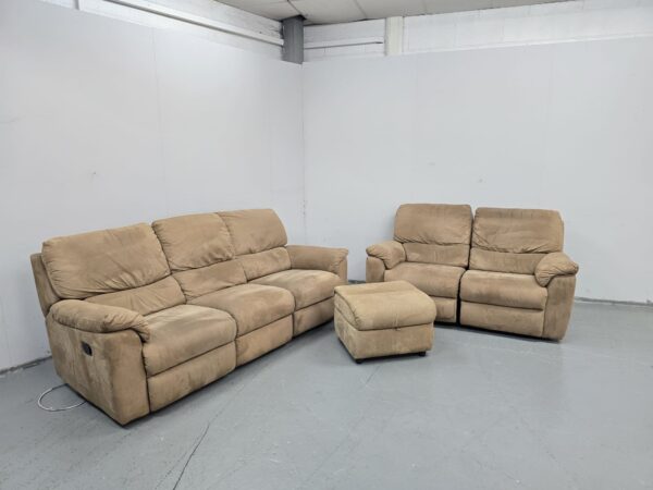Suede 3 and 2 Seater Manual Recliner Sofas with Footstool - Image 2