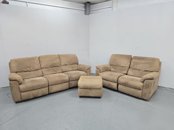 Suede 3 and 2 Seater Manual Recliner Sofas with Footstool - Image 3