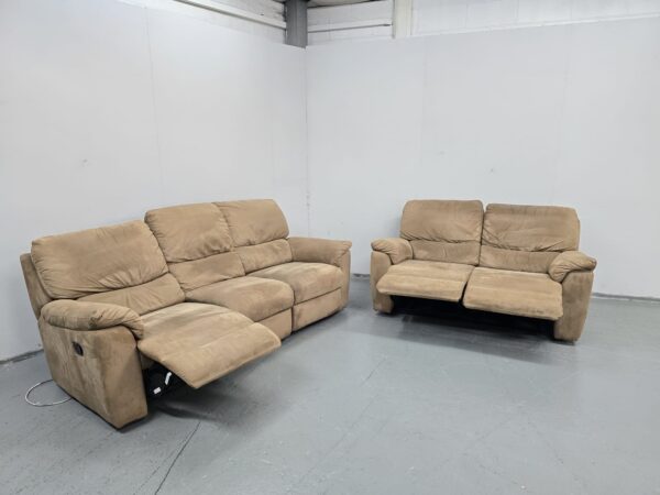 Suede 3 and 2 Seater Manual Recliner Sofas with Footstool - Image 4