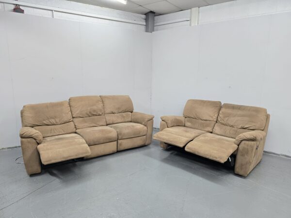 Suede 3 and 2 Seater Manual Recliner Sofas with Footstool - Image 5