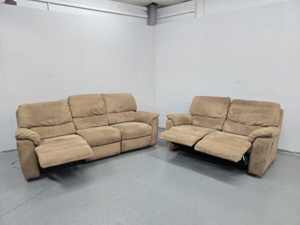 Suede 3 and 2 Seater Manual Recliner Sofas with Footstool - Image 6