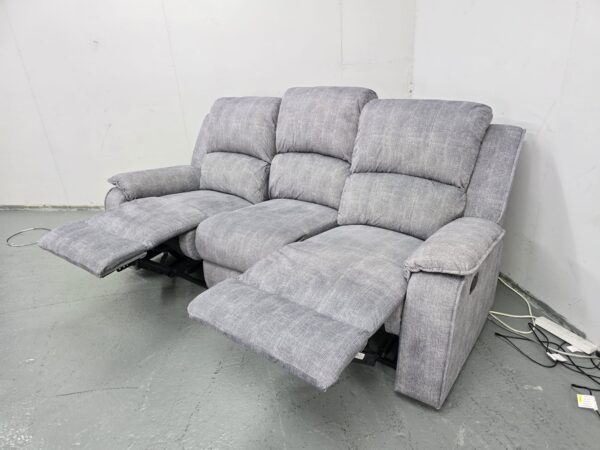 Grey Fabric 3 Seater Manual Recliner Sofa - Image 7