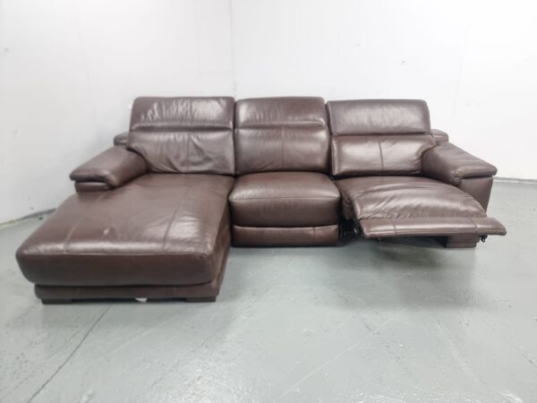 Sofology Brown Leather 3 Seater Electric Recliner Sofa Chaise - Image 3