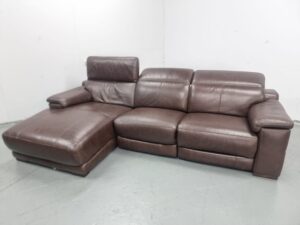 Sofology Brown Leather 3 Seater Electric Recliner Sofa Chaise