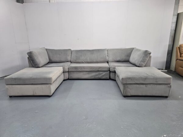 Grey Suede Big U Shape Corner Sofa