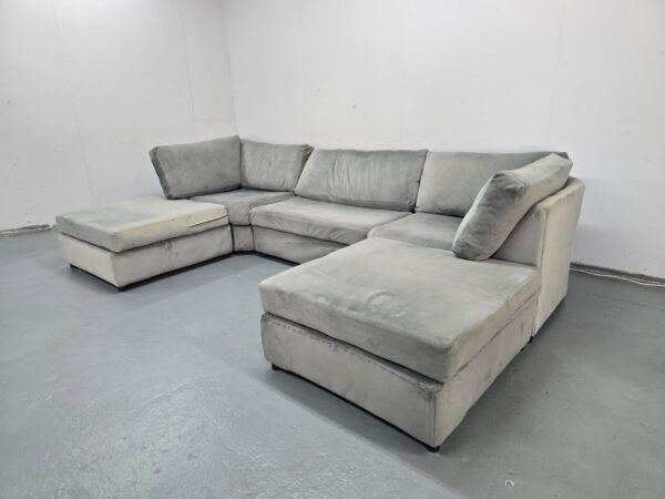 Grey Suede Big U Shape Corner Sofa - Image 2