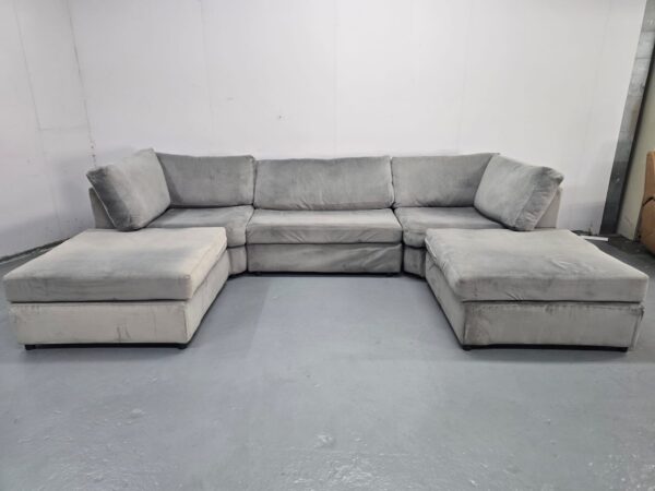 Grey Suede Big U Shape Corner Sofa - Image 3