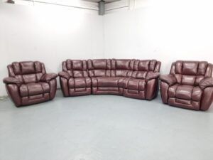 Lazyboy Oxblood Leather Curve Static Corner Sofa and Recliner Chair with Static Chair