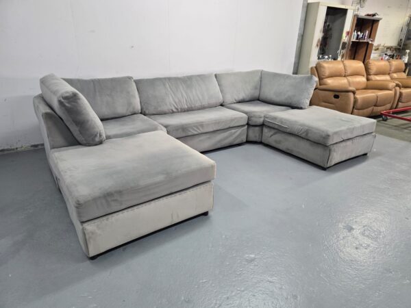 Grey Suede Big U Shape Corner Sofa - Image 4