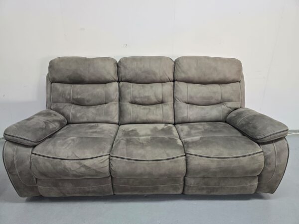 Ex Display Dfs Grey Suede 3 and 3 Seater Manual Recliner Sofas - Image 5