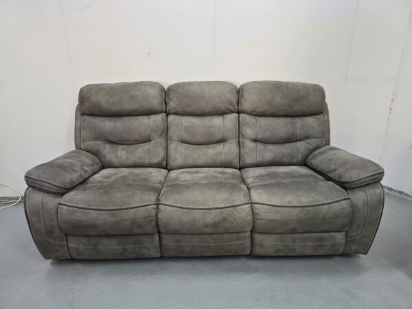 Ex Display Dfs Grey Suede 3 and 3 Seater Manual Recliner Sofas - Image 6