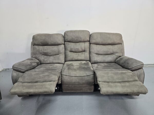 Ex Display Dfs Grey Suede 3 and 3 Seater Manual Recliner Sofas - Image 11