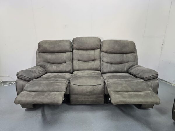 Ex Display Dfs Grey Suede 3 and 3 Seater Manual Recliner Sofas - Image 12