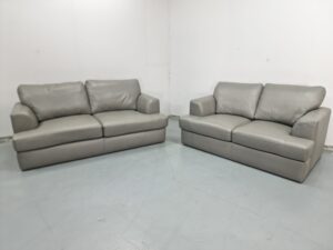 Ex Display Next Home Grey Leather 3 and 2 Seater Sofas