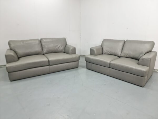 Ex Display Next Home Grey Leather 3 and 2 Seater Sofas