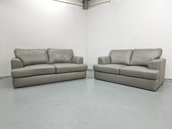 Ex Display Next Home Grey Leather 3 and 2 Seater Sofas - Image 4