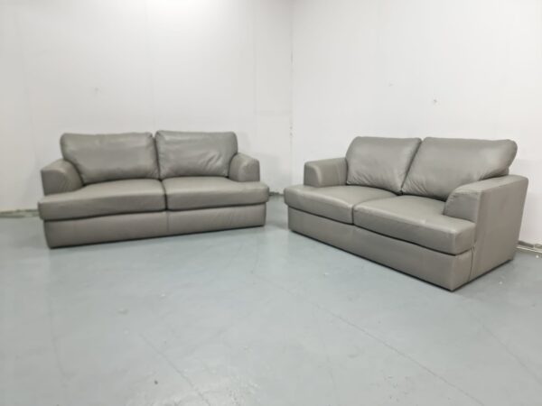 Ex Display Next Home Grey Leather 3 and 2 Seater Sofas - Image 3