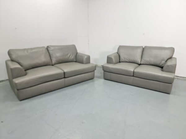 Ex Display Next Home Grey Leather 3 and 2 Seater Sofas - Image 2