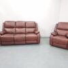 Brown Leather 3 and 1 Seater Static Sofa and Chair