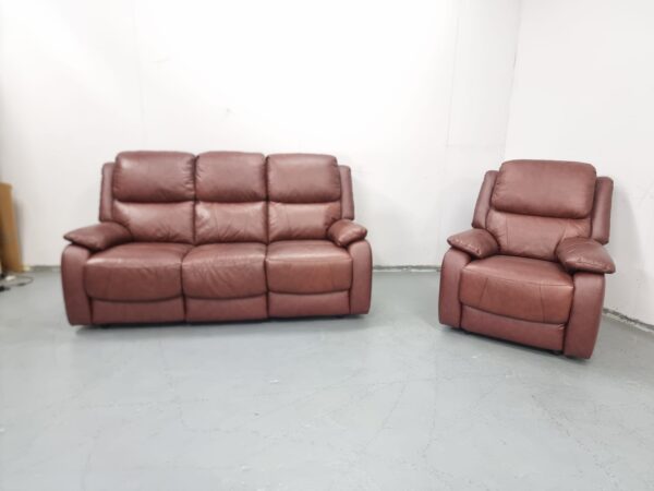 Brown Leather 3 and 1 Seater Static Sofa and Chair