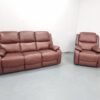 Brown Leather 3 and 1 Seater Static Sofa and Chair - Image 2