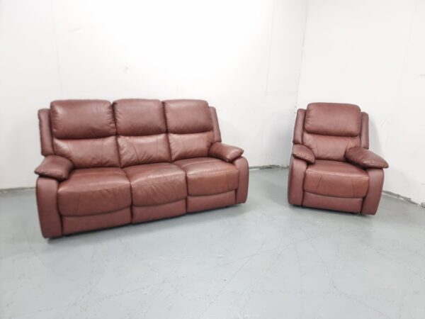 Brown Leather 3 and 1 Seater Static Sofa and Chair - Image 2
