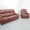 Brown Leather 3 and 1 Seater Static Sofa and Chair - Image 3