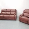 Brown Leather 3 and 1 Seater Static Sofa and Chair - Image 5