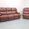 Brown Leather 3 and 1 Seater Static Sofa and Chair - Image 4