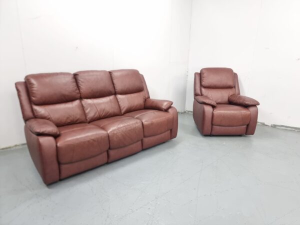 Brown Leather 3 and 1 Seater Static Sofa and Chair - Image 3