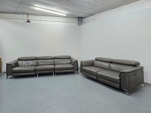 Ex Display Dfs Grey Leather Big 3 and 2 Seater Electric Recliner Sofas with USB - Image 3
