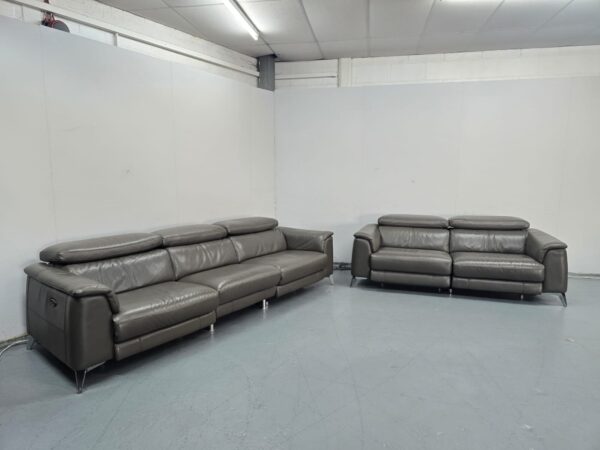 Ex Display Dfs Grey Leather Big 3 and 2 Seater Electric Recliner Sofas with USB - Image 2