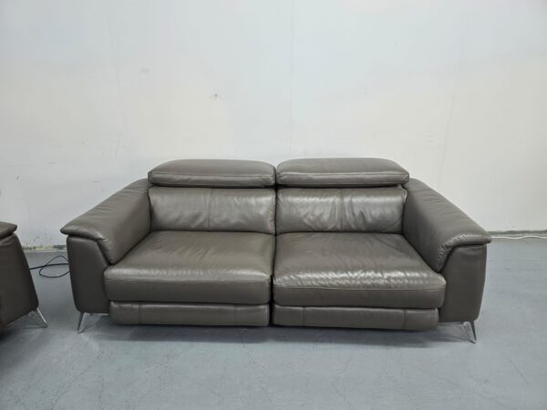 Ex Display Dfs Grey Leather Big 3 and 2 Seater Electric Recliner Sofas with USB - Image 6