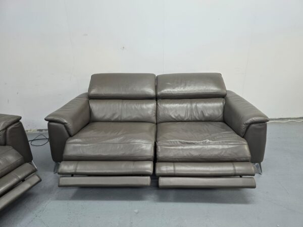 Ex Display Dfs Grey Leather Big 3 and 2 Seater Electric Recliner Sofas with USB - Image 10