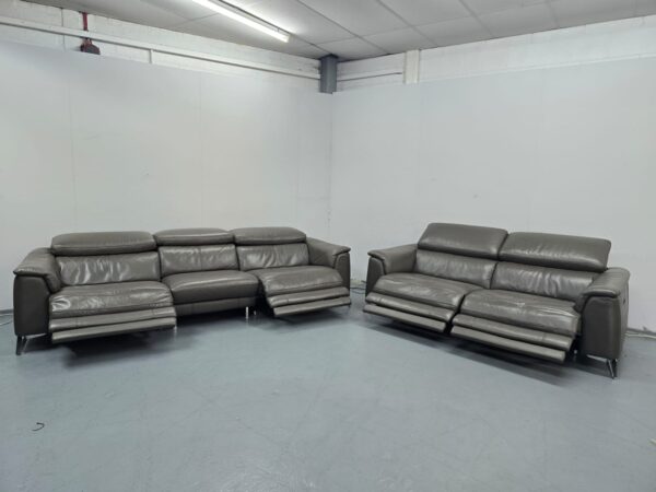 Ex Display Dfs Grey Leather Big 3 and 2 Seater Electric Recliner Sofas with USB - Image 7