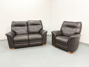 Ex Display Parker Knoll Brown Leather 2 and 1 Seater Static Sofa and Chair