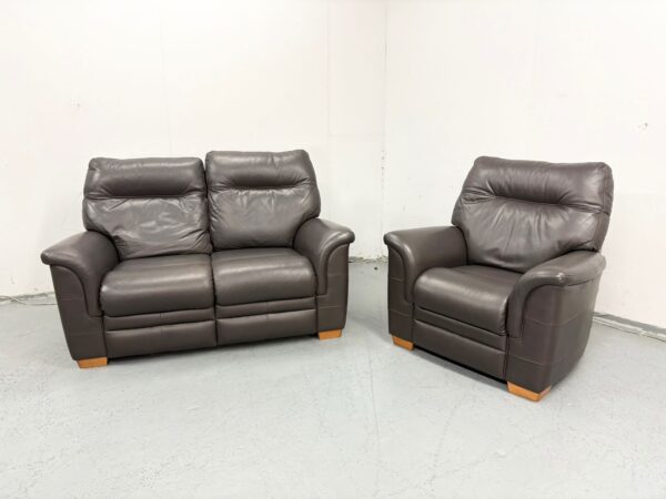 Ex Display Parker Knoll Brown Leather 2 and 1 Seater Static Sofa and Chair