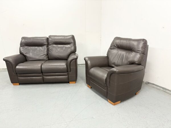 Ex Display Parker Knoll Brown Leather 2 and 1 Seater Static Sofa and Chair - Image 2