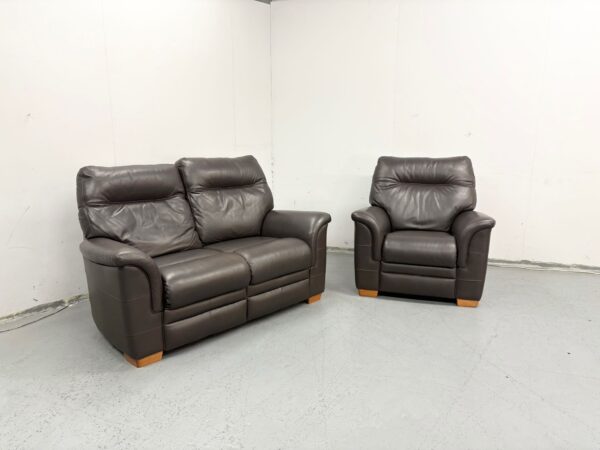 Ex Display Parker Knoll Brown Leather 2 and 1 Seater Static Sofa and Chair - Image 3