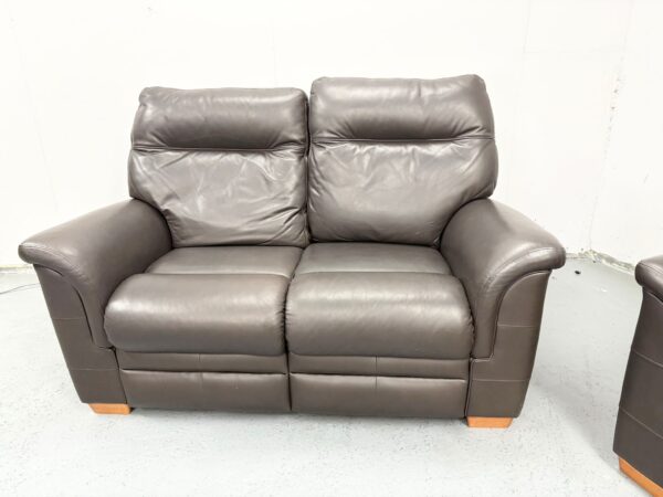 Ex Display Parker Knoll Brown Leather 2 and 1 Seater Static Sofa and Chair - Image 4