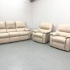Parker Knoll Cream Leather 3 Piece Suite Static Sofa and Chairs - Image 2
