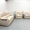 Parker Knoll Cream Leather 3 Piece Suite Static Sofa and Chairs - Image 3