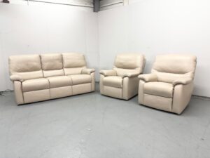 Parker Knoll Cream Leather 3 Piece Suite Static Sofa and Chairs