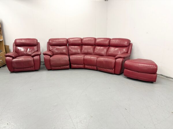 Lazyboy Red Leather Electric Recliner Corner Sofa and Chair with Ottoman - Image 2