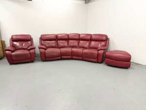 Lazyboy Red Leather Electric Recliner Corner Sofa and Chair with Ottoman