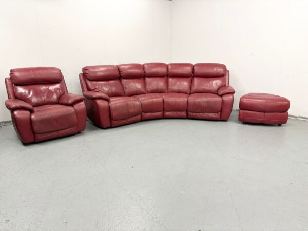 Lazyboy Red Leather Electric Recliner Corner Sofa and Chair with Ottoman - Image 3