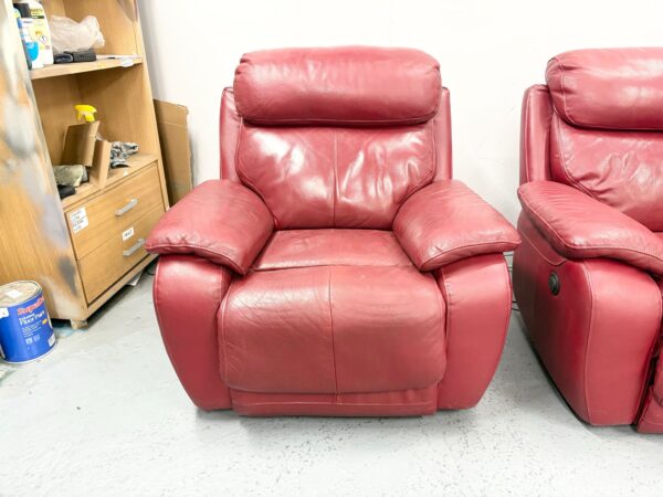 Lazyboy Red Leather Electric Recliner Corner Sofa and Chair with Ottoman - Image 6