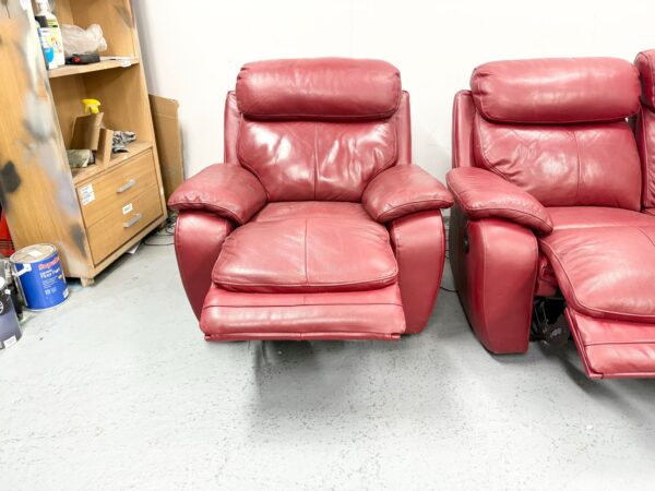 Lazyboy Red Leather Electric Recliner Corner Sofa and Chair with Ottoman - Image 10