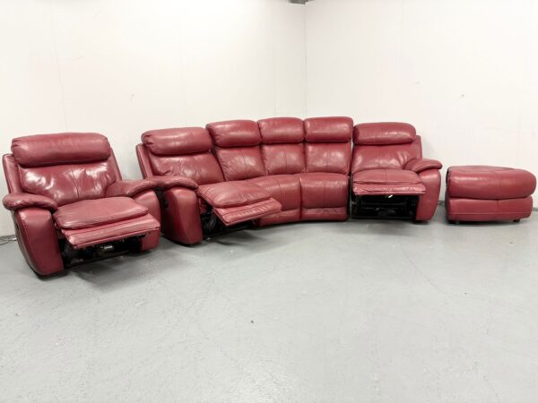Lazyboy Red Leather Electric Recliner Corner Sofa and Chair with Ottoman - Image 4